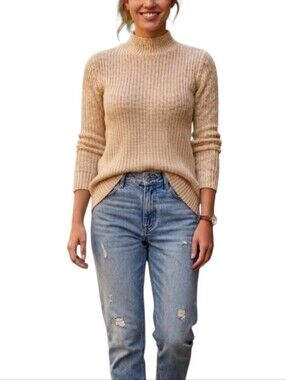 Romeo & Juliet Couture Metallic Champagne Ribbed Mock Neck Sweater XS